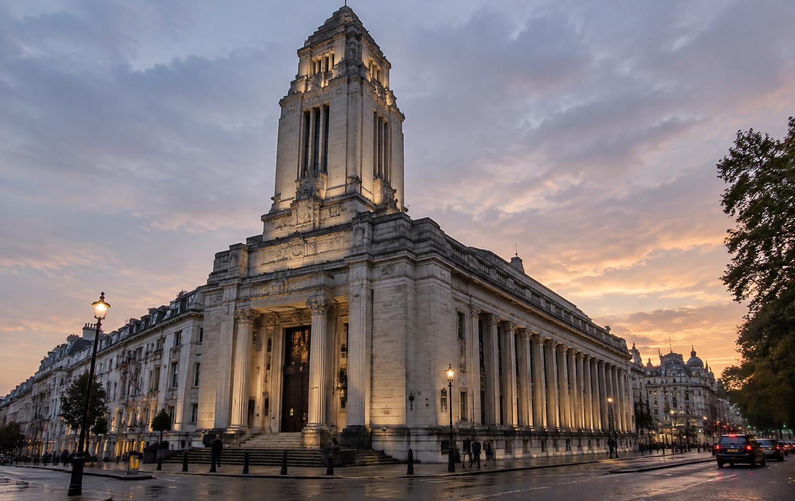 Freemasons' Hall, Great Queen Street, at dusk
